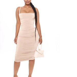 Fashion Nova Must Be Love Ruched Midi Dress - Nude Size XS